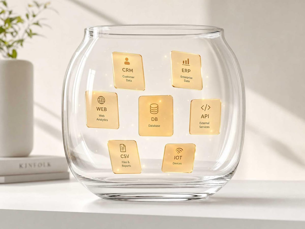 Glass terrarium with floating amber paper notes, a visual metaphor for the source boundary that contains what Pulse may read.